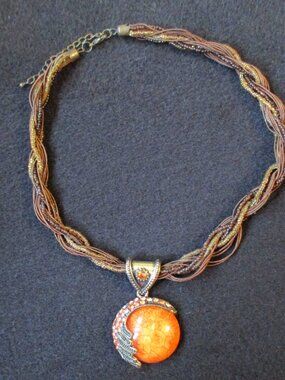 Beautiful bohemian rhinestone necklace with beaded braided chain